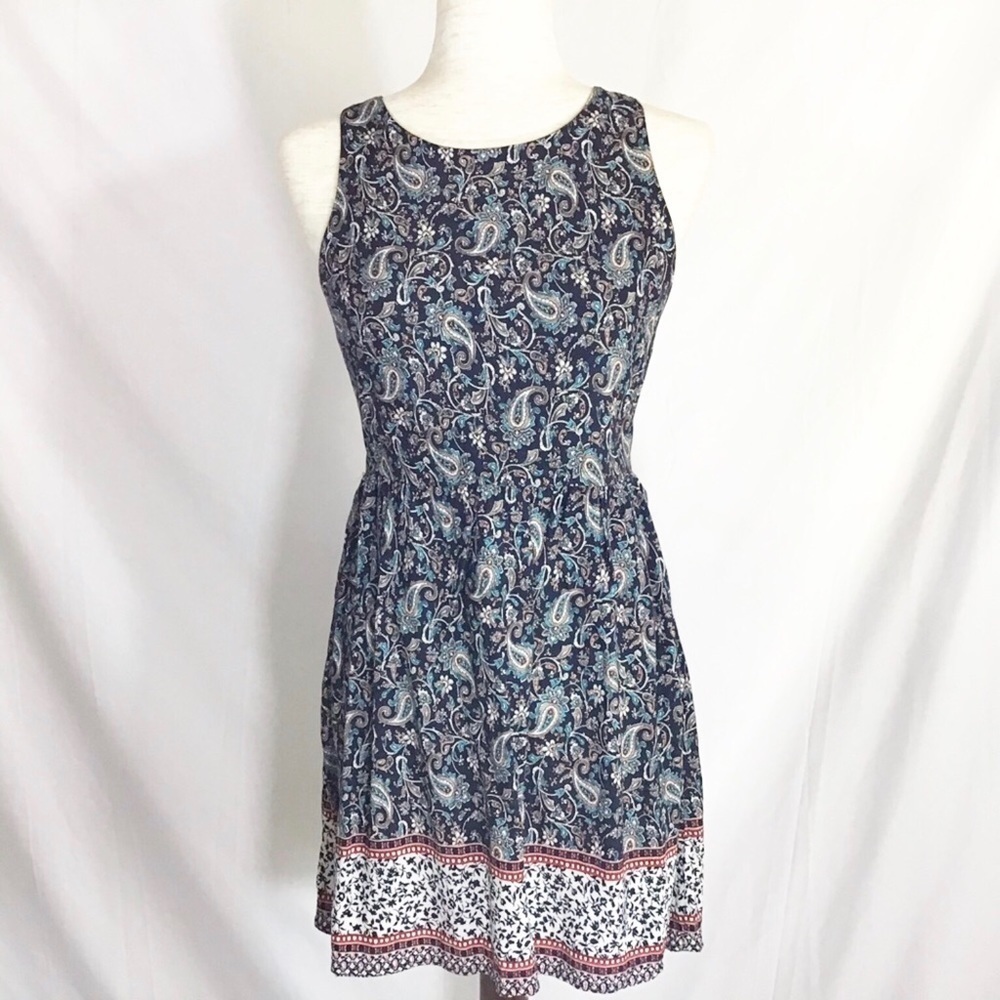Papaya Dress Size L Boho Summer Festival Paisley Floral Print Blue Multicolor